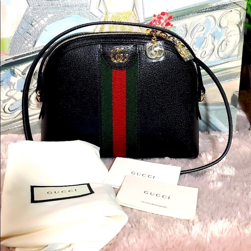 Gucci Ophidia Small Web GG Leather Shoulder Bag Black